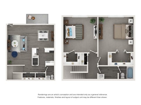 Floor plan for 2 beds, 1.5 baths, 1068 sqft